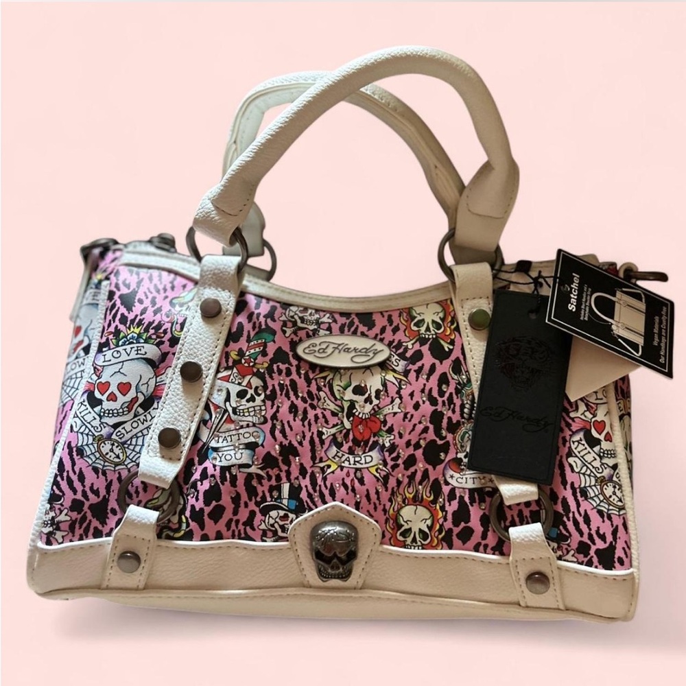 Ed Hardy Pink and Cream Satchel
